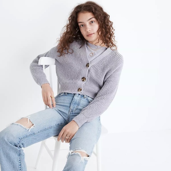 Cropped Cardigan Sweater Faded Lavender 